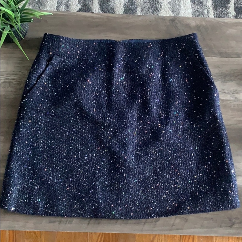 Loft Sequin Tweed Navy Skirt